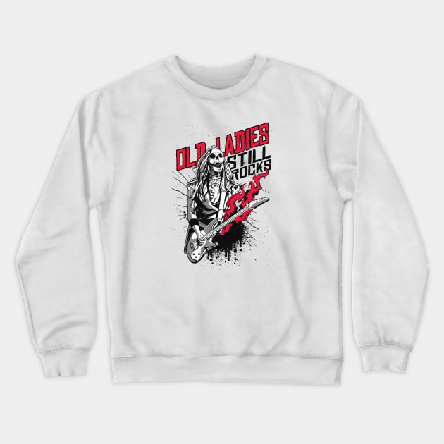 Old Lady Zombie Rocker Crewneck Sweatshirt by Safdesignx